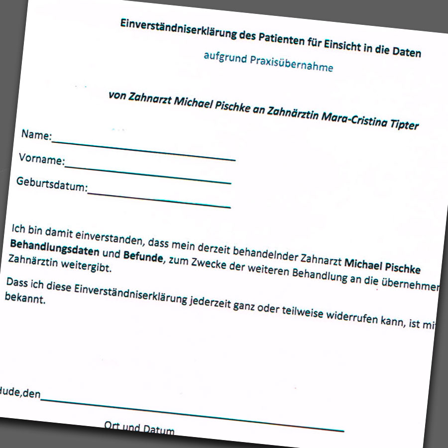 Einverständnis zur Datenübergabe Pischke - Tipter